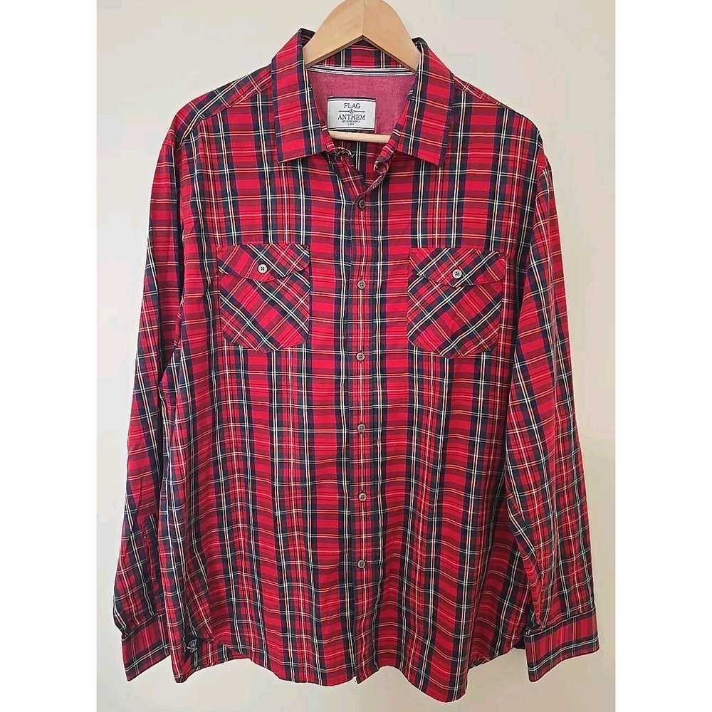 Flag & Anthem Men's Christmas Plaid 100% Cotton Casual Button Up Shirt XL EUC
